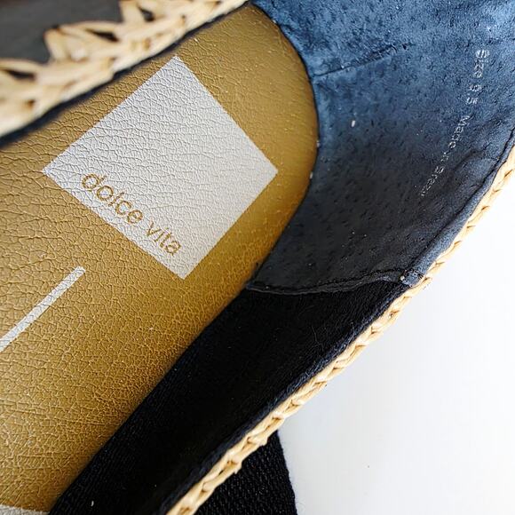 Dolce Vita Morgan Black & Jute Tan Leather Espadrille Wedge Ballet Sandals 9.5 - Picture 3 of 11